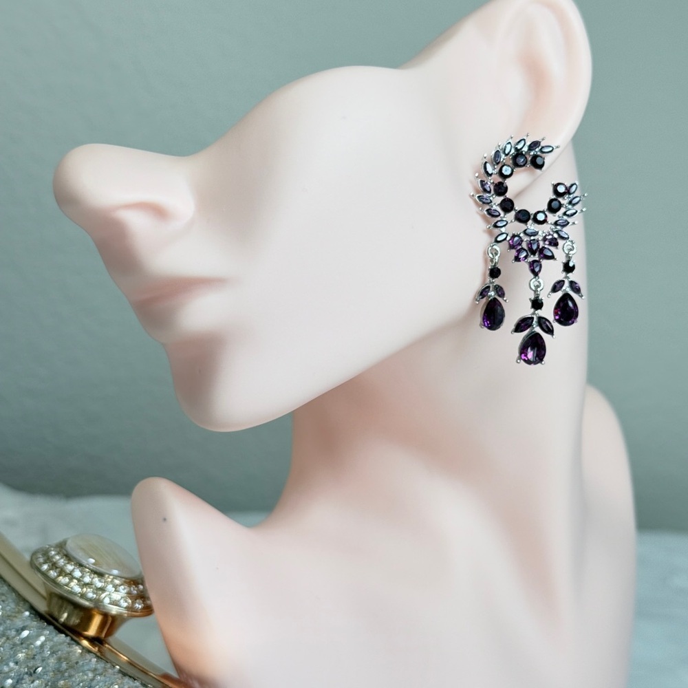 ⚜️ Chic Purple and Black Gemstone Earrings - Picture 3 of 6